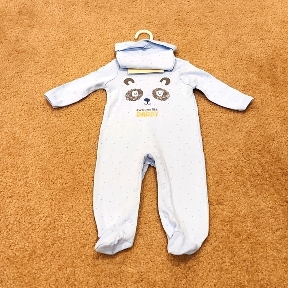 nwt Mon Cheri Baby 2 Piece Blue Coverall & Hat Set, size 3-6 months - Picture 2 of 8